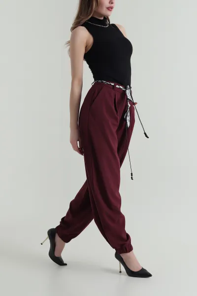 Bordo Paça Lastikli Kadın Poliviskon Baggy Pantolon 425500