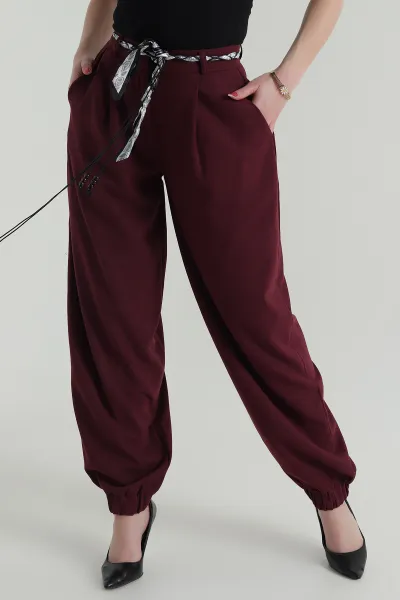 Bordo Paça Lastikli Kadın Poliviskon Baggy Pantolon 425500