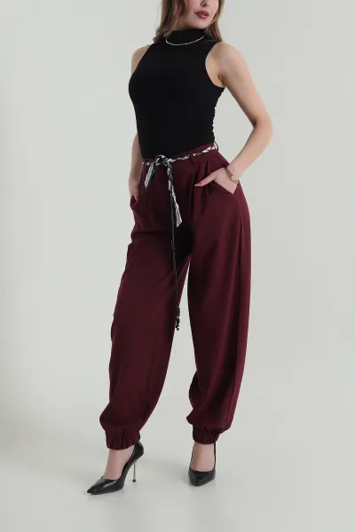 Bordo Paça Lastikli Kadın Poliviskon Baggy Pantolon 425500