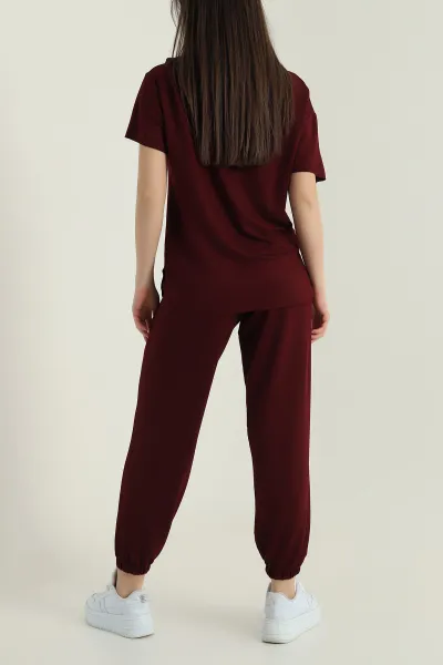 Bordo Paça Lastikli Oysho Kumaş Kadın İkili Takım 428908