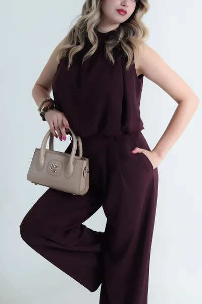 Bordo Pantolon Bluz Linda Kadın İkili Takım 484194