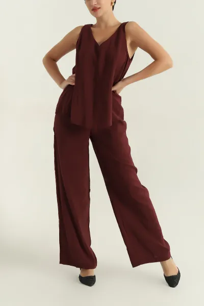 Bordo Pantolon Bluz Modal Kadın İkili Takım 362252