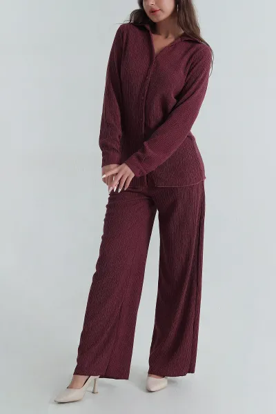 Bordo Pantolon Gömlek Kadın Bürümcük İkili Takım 397593