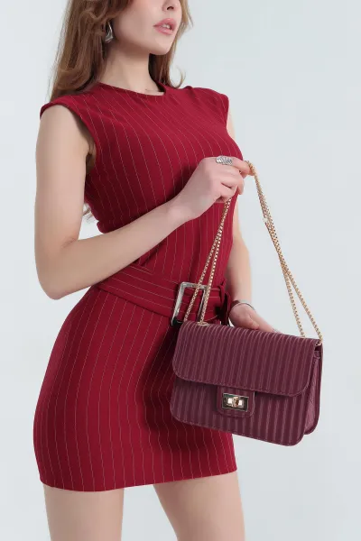 Bordo Parlak Doku Kilit Kapaklı Kadın Omuz Çantası 341447