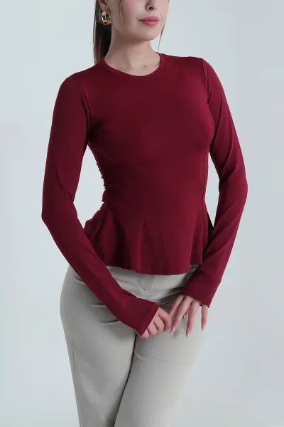 Bordo Parmak Geçmeli Scuba Kadın BLuz 489923