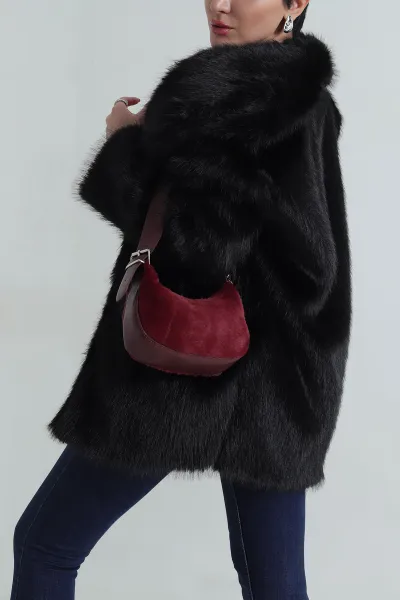 Bordo Peluş Ayarlanabilir Askılı Kadın El Kol ve Omuz Çantası 415385