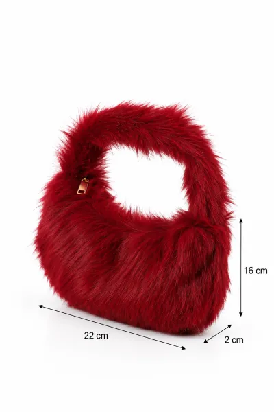 Bordo Peluş Fermuarlı Kadın El ve Kol Çantası 498028
