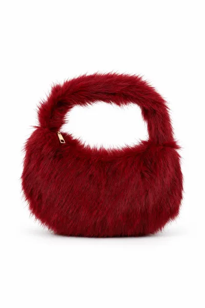 Bordo Peluş Fermuarlı Kadın El ve Kol Çantası 498028