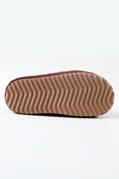 Bordo Peluş Önü Kapalı Ponpon Detaylı Kadın Ev Terliği 488342
