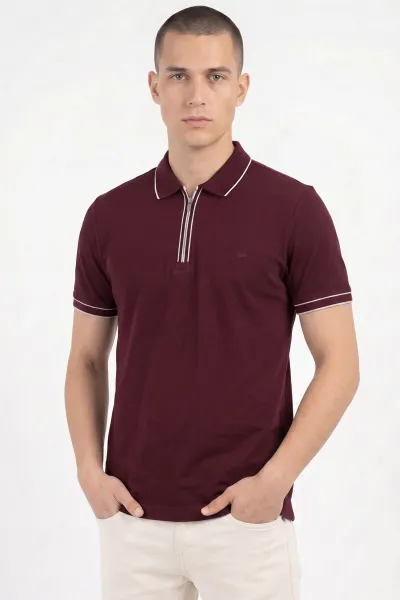 Bordo Pike Kumaş Fermuarlı Erkek Tişört 453833