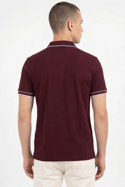 Bordo Pike Kumaş Fermuarlı Erkek Tişört 453833
