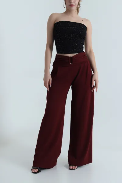 Bordo Pike Modal Toka Detay Kadın Pantolon 486308