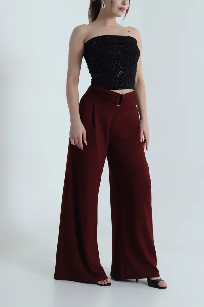 Bordo Pike Modal Toka Detay Kadın Pantolon 486308