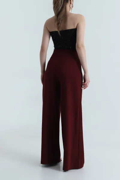 Bordo Pike Modal Toka Detay Kadın Pantolon 486308