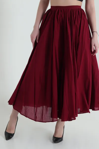 Bordo Pileli Astarlı Modal Tensel Kadın Etek 435313