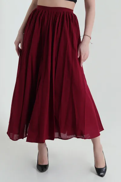 Bordo Pileli Astarlı Modal Tensel Kadın Etek 435313