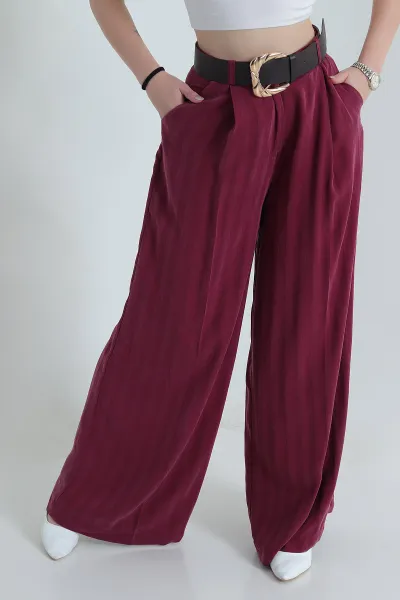 Bordo Pileli Cepli Liosel Kadın Pantolon 471283