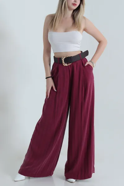 Bordo Pileli Cepli Liosel Kadın Pantolon 471283