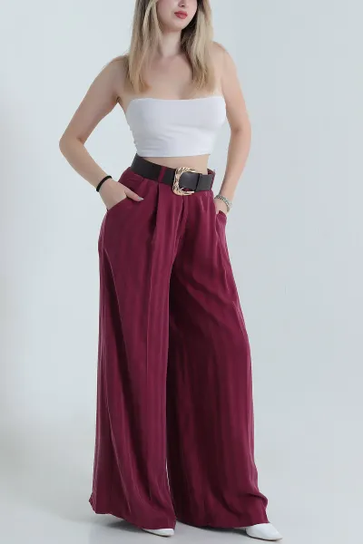 Bordo Pileli Cepli Liosel Kadın Pantolon 471283