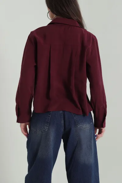 Bordo Pileli Modal Kadın Gömlek 427335