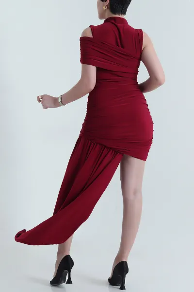 Bordo Pileli Sandy Kadın Elbise 453016