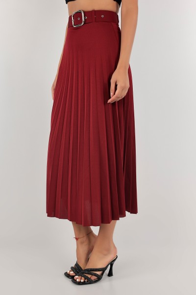 Bordo Piliseli Kemerli Etek 124126