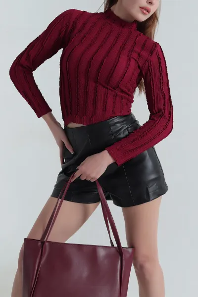 Bordo Pis Dikiş Kadın Bürümcük Bluz 405733