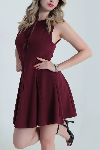 Bordo Poliviskon Kadın Elbise 481202