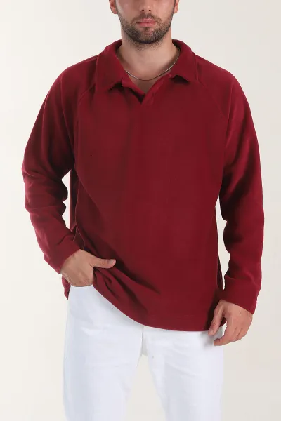 bordo-polo-yaka-dugmeli-uzun-kollu-polar-kumas-erkek-sweatshirt-404279