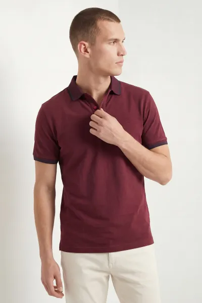 Bordo Polo Yaka Likralı Erkek Tişört 433033