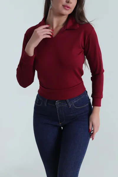 Bordo Polo Yaka Oysho Kadın Bluz 492155