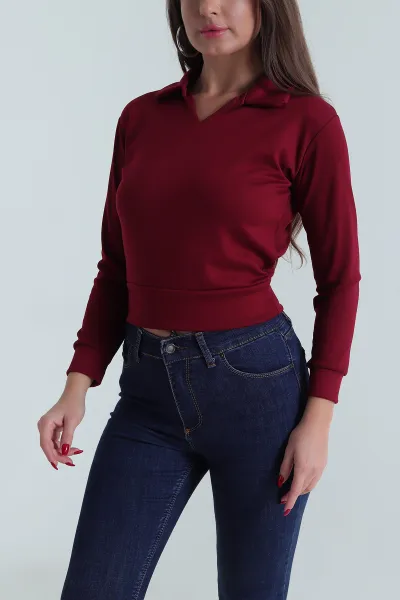 Bordo Polo Yaka Oysho Kadın Bluz 492155