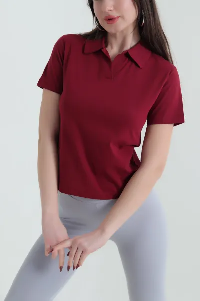Bordo Polo Yaka Süprem Kadın Tişört 435281