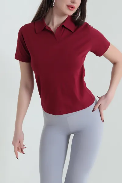 bordo-polo-yaka-suprem-kadin-tisort-435281