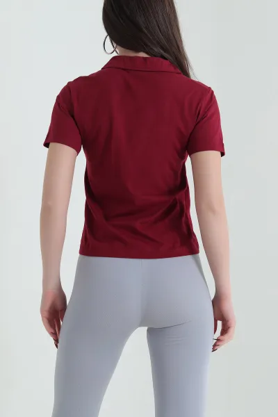 Bordo Polo Yaka Süprem Kadın Tişört 435281