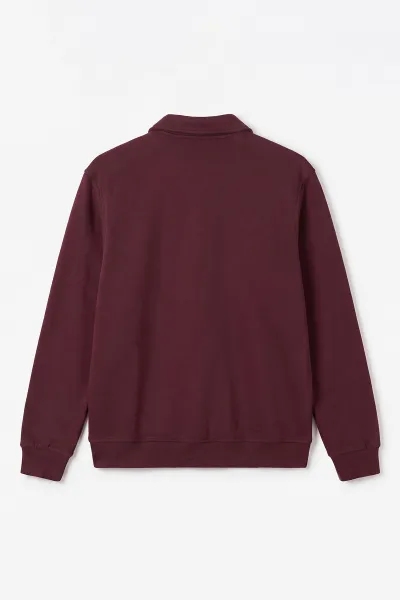 Bordo Polo Yaka Yarım Fermuarlı Erkek Sweatshirt 499389