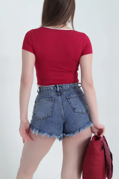 Bordo Poly Bayan Kaşkorse Tişört 338733