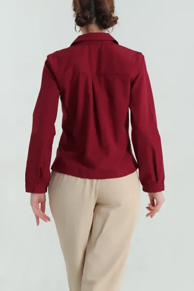 Bordo Poplin Bayan Crop Gömlek 336963
