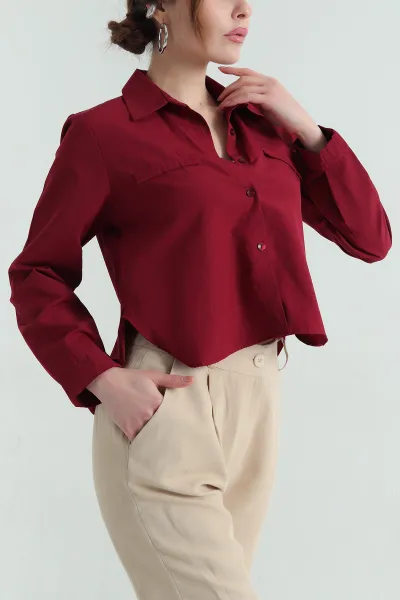 bordo-poplin-bayan-crop-gomlek-336963