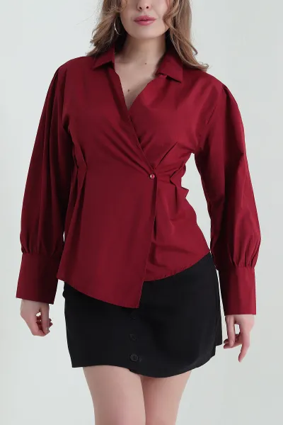 Bordo Poplin Dokuma Kadın Gömlek 432094