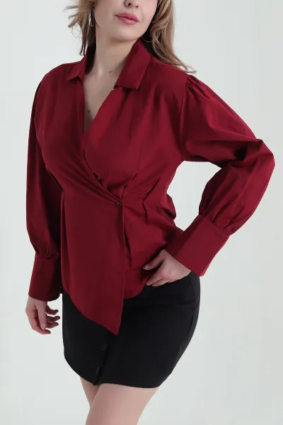 Bordo Poplin Dokuma Kadın Gömlek 432094