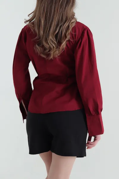 Bordo Poplin Dokuma Kadın Gömlek 432094