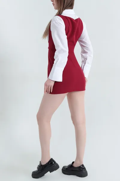Bordo Poplin Garnilli Salopet Elbise 337807