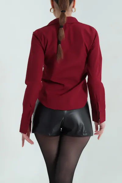 Bordo Poplin Kumaş Kadın Gömlek 336918