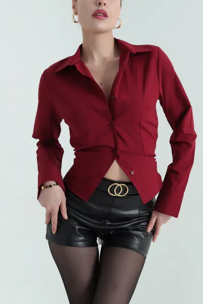 Bordo Poplin Kumaş Kadın Gömlek 336918