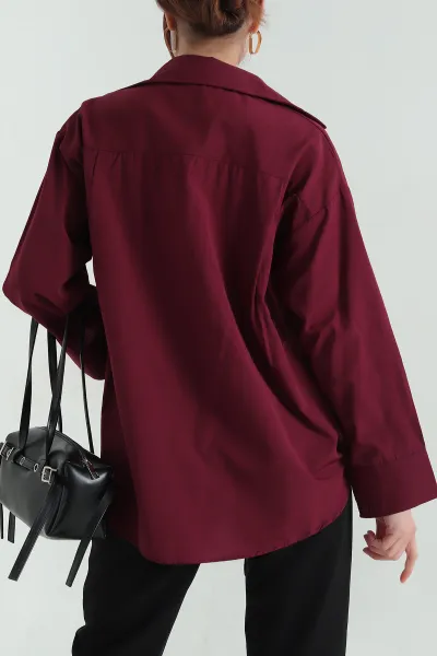 Bordo Poplin Kumaş Gizli Pat Kadın Gömlek 367249