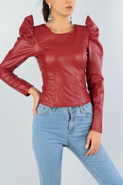 Bordo Prenses Kol Deri Bluz 45381