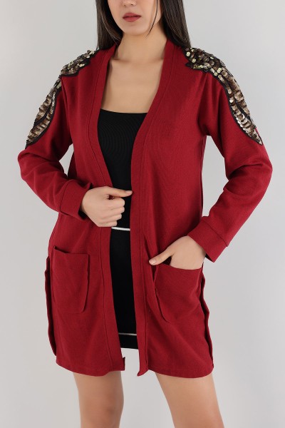Bordo Pul Payet Bayan Selanik Triko Hırka 166662