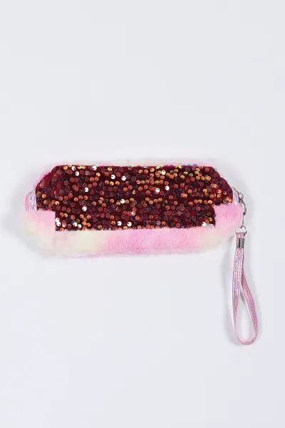 Bordo Pullu Peluş Makyaj Çantası 299448