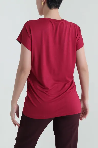 Bordo Pullu Tasarım Viskon Kadın Bluz 432008